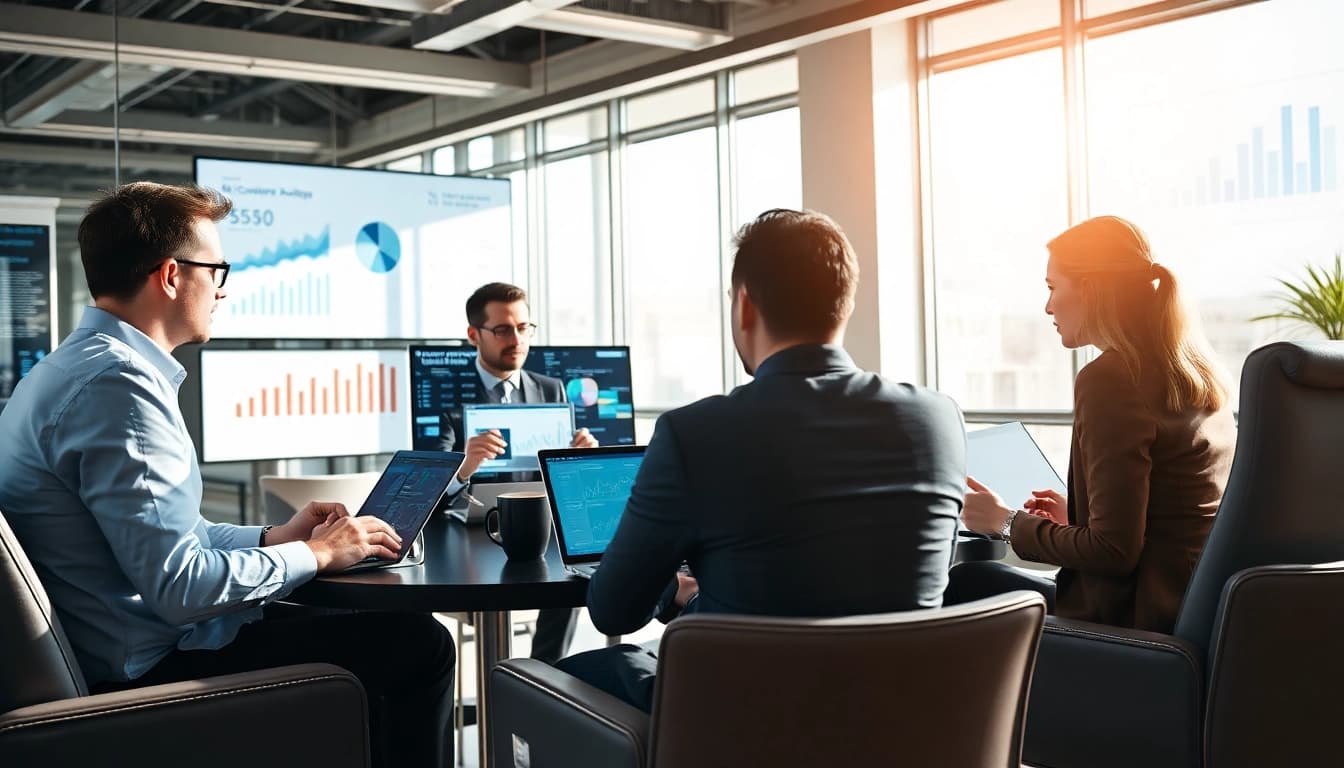 Engaging session showcasing AI for competitor analysis with professionals analyzing data.