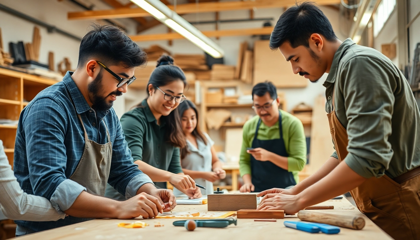 Engaged participants in a craft trainee program collaborate on creative projects.