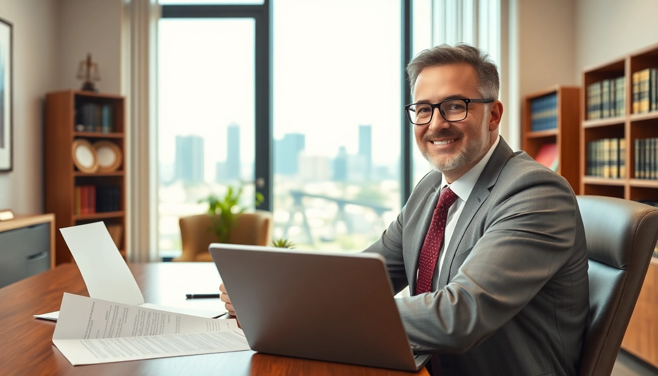 Truck accident attorney Clearwater consulting with clients in a modern law office.