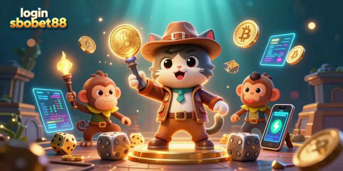 Engage in login sbobet88 action with a 3D cartoon archaeologist cat discovering a golden casino artifact