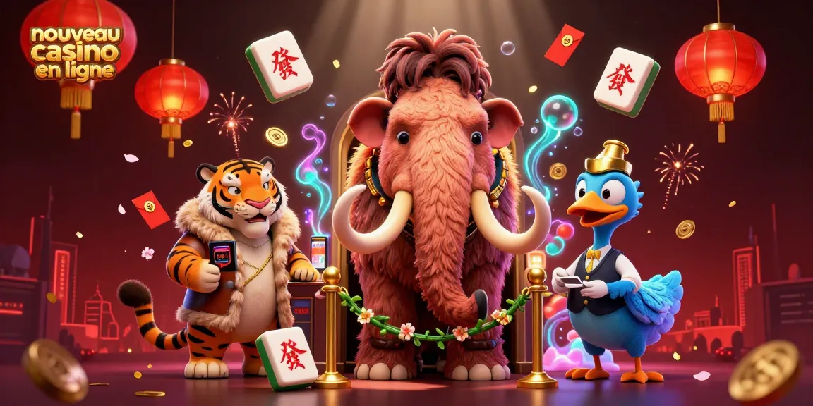 Jouer au nouveau casino en ligne avec un dodo, un mammouth et un tigre dans une scène colorée.