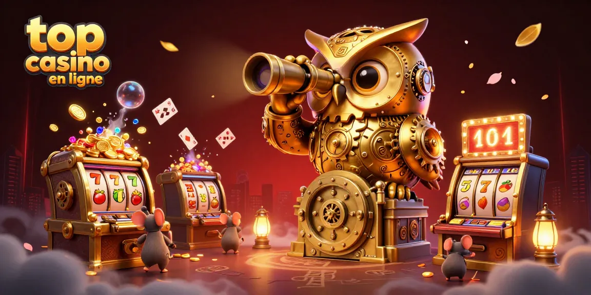 Profitez de l'excitation des machines à sous avec le top casino en ligne et les animations éclatantes d'une scène de casino.
