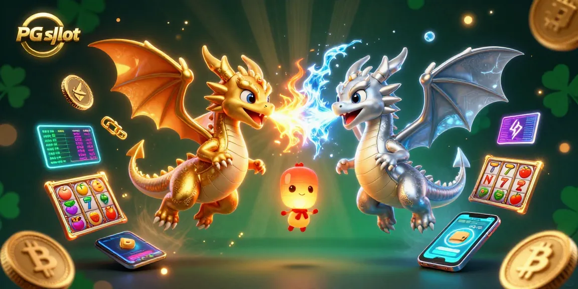 Experience thrilling PG slot action with dragons and illuminating crypto elements in a vivid casino scene.