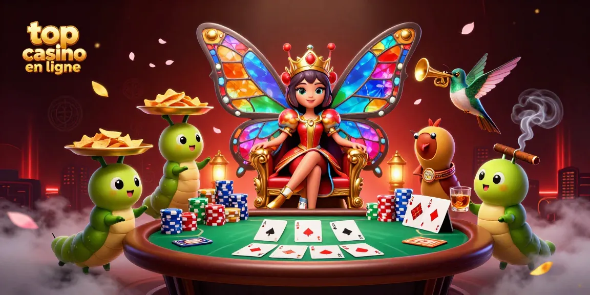 Plongez dans l'univers du top casino en ligne avec une reine papillon et des détails fascinants.