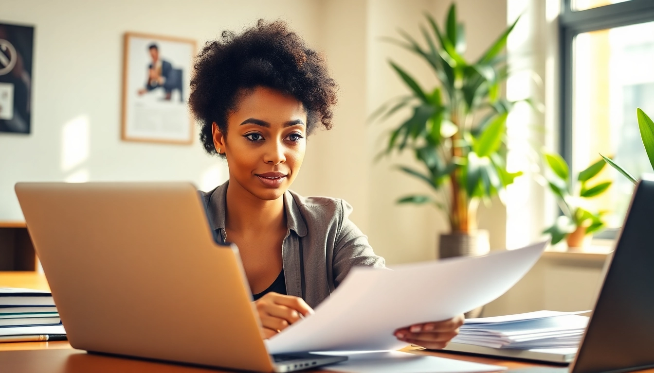 Post free job post chicago with a professional recruiter reviewing resumes at a modern desk.