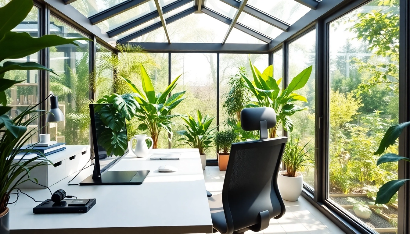 Wintergarten als Buero mit stylischem Home-Office und moderner Ausstattung