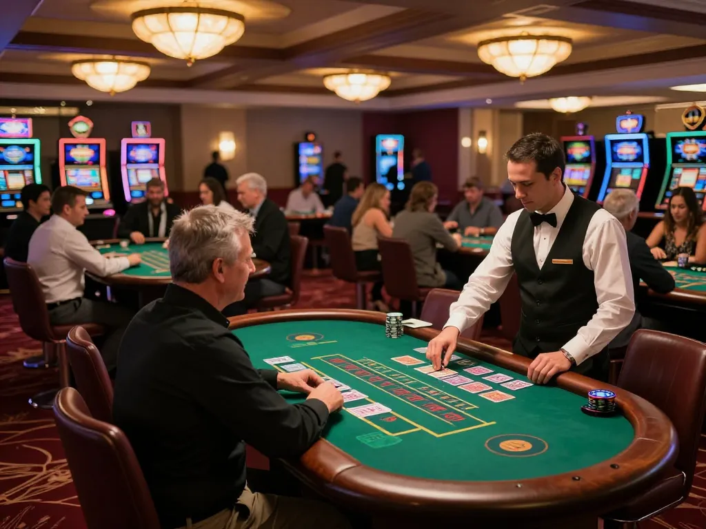 Casino floor filled with players at tables showcasing casinò stranieri che accettano italiani for thrilling gameplay.