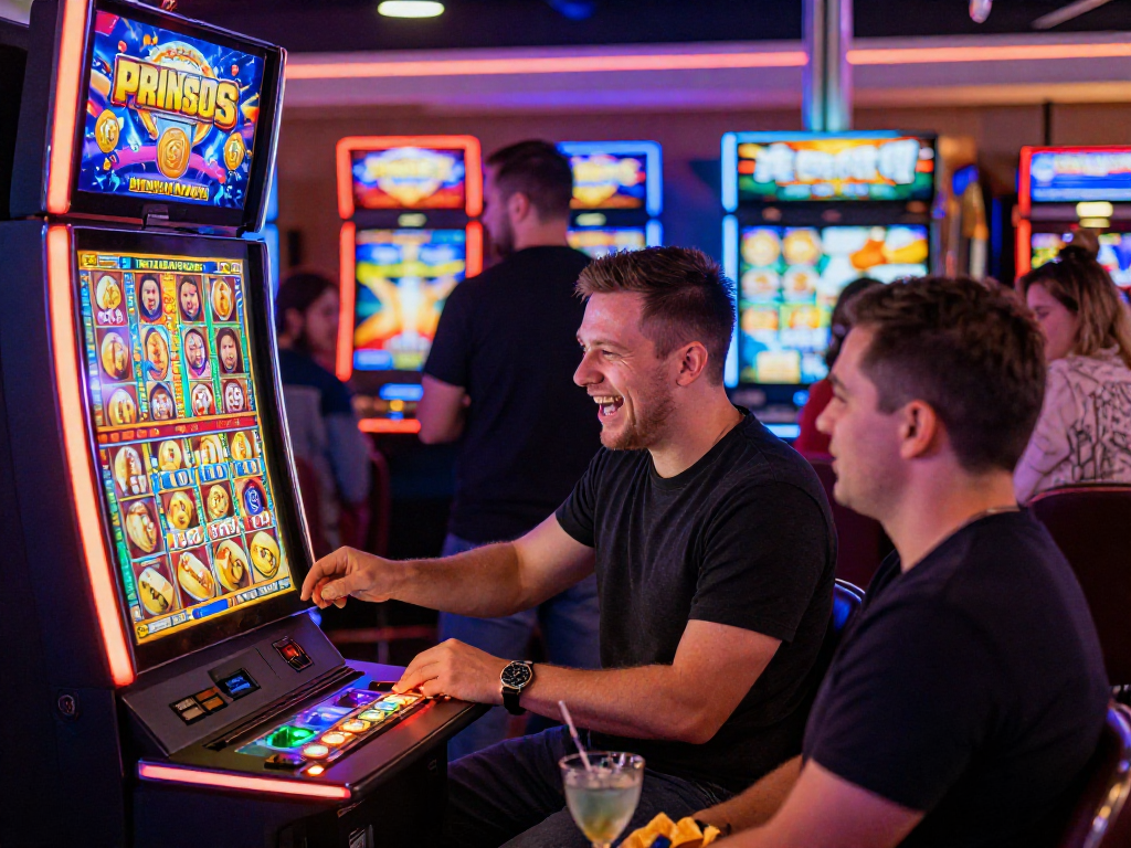 Experience how to play bonus buy slots in the UK with friends enjoying vibrant casino atmosphere