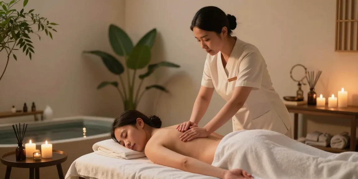 Swedish massage therapy session at wellness spa promoting https://www.makangs.com/ environment with candles and essential oils.
