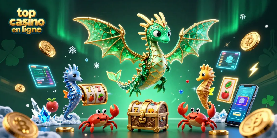 Découvrez le top casino en ligne avec un dragon de mer en 3D, des pièces de crypto et des effets brillants.