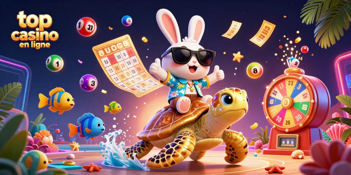Jouez dans le meilleur casino en ligne avec notre adorable lapin chanceux et des éléments de loterie colorés.