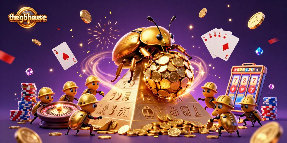 Engage with thegbhouse's vibrant casino scene illustrated with golden beetles and rich gaming elements.