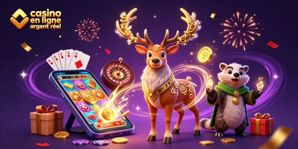 Jouez dans un casino en ligne argent réel avec une illustration 3D captivante de druides et symboles de jeu.