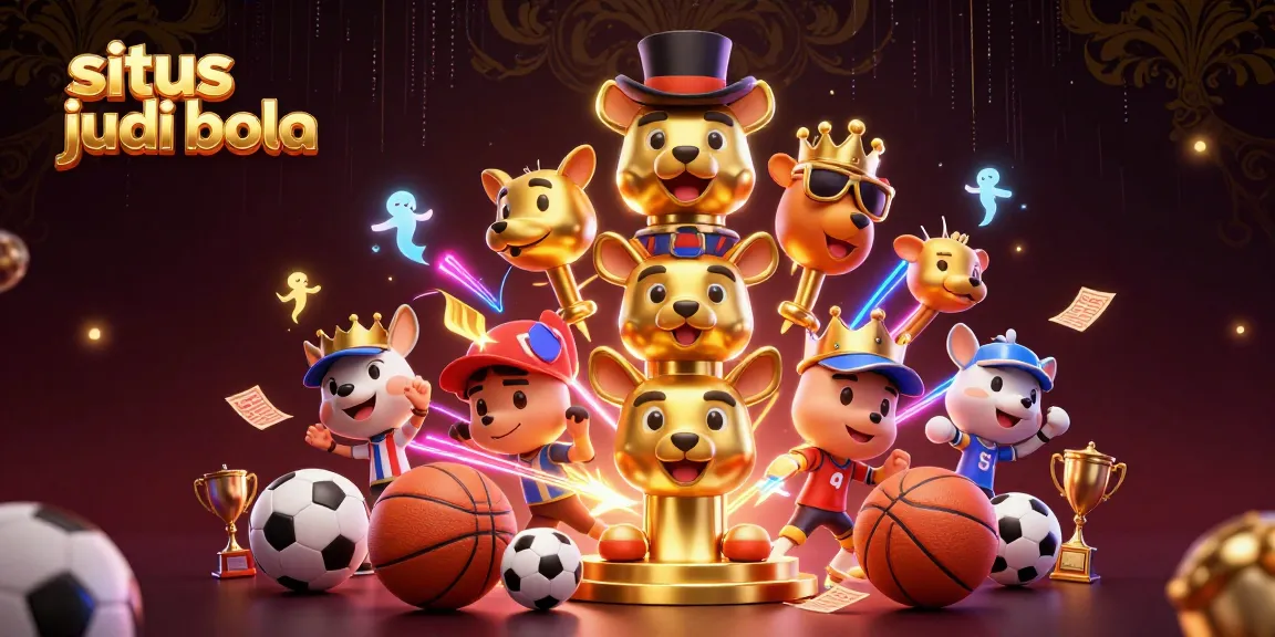 Bet on situs judi bola with this vibrant scene featuring a dynamic golden totem and sports elements.