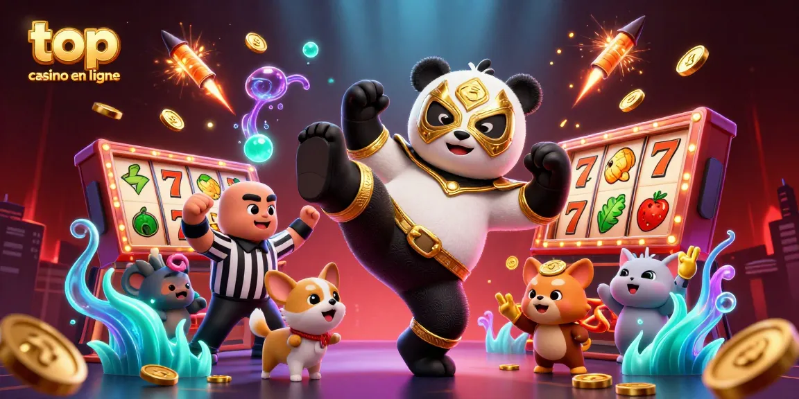Vivez l'énergie des jeux au meilleur casino en ligne avec un panda lutteur en action !