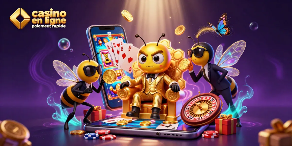 Casino en ligne paiement rapide : image dynamique d'un patron abeille dans un royaume de casino.