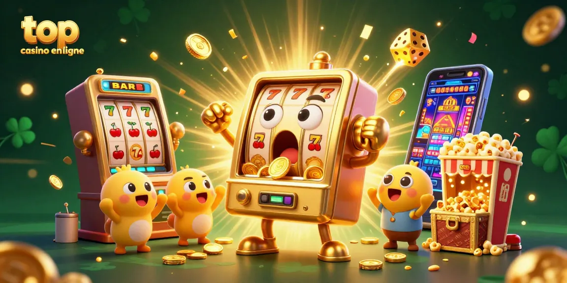 Gagnez avec top casino en ligne dans une scène vibrante de machines à sous et de jackpots éclatants.