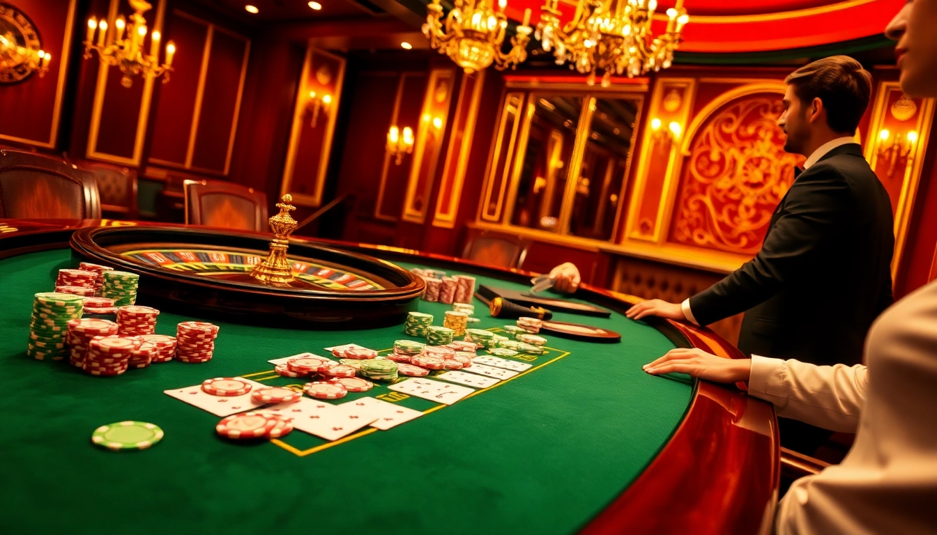 Joueurs engagés profitant des jeux dans un casino en ligne français luxueux, vivant l'excitation des enjeux élevés.