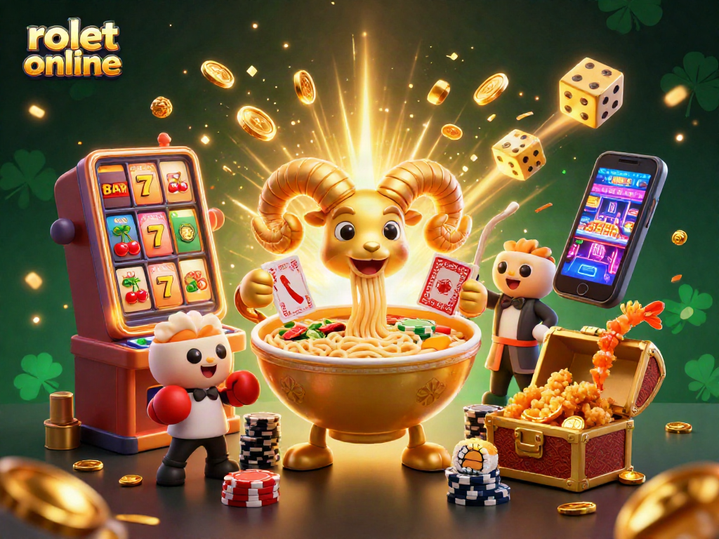 Play rolet online with a vibrant 3D scene featuring animated characters, casino elements, and fun graphics.