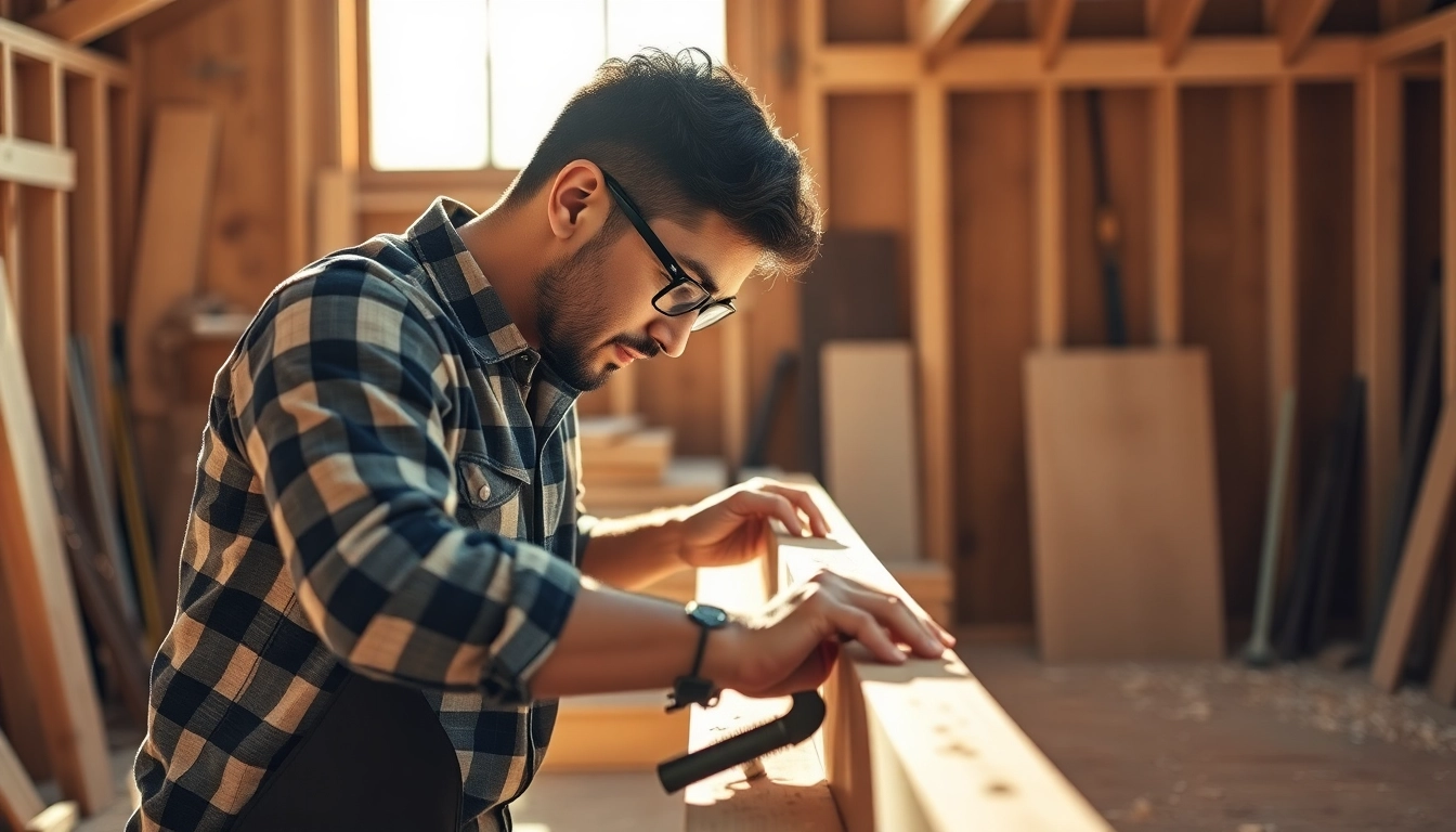 Engaged carpenter demonstrating skill in carpentry apprenticeship focused on quality craftsmanship in a workshop.
