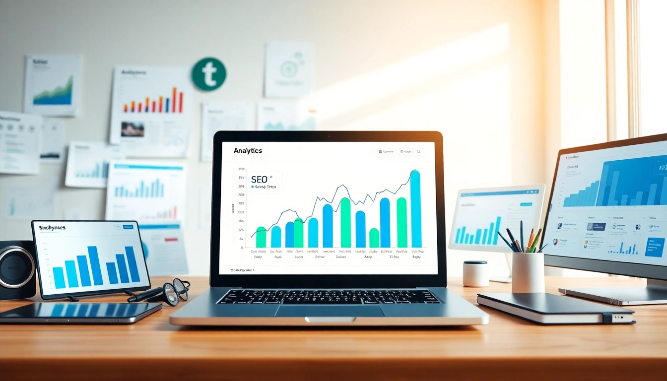 Enhance your SEO performance with a professional digital marketing workspace showcasing analytics.
