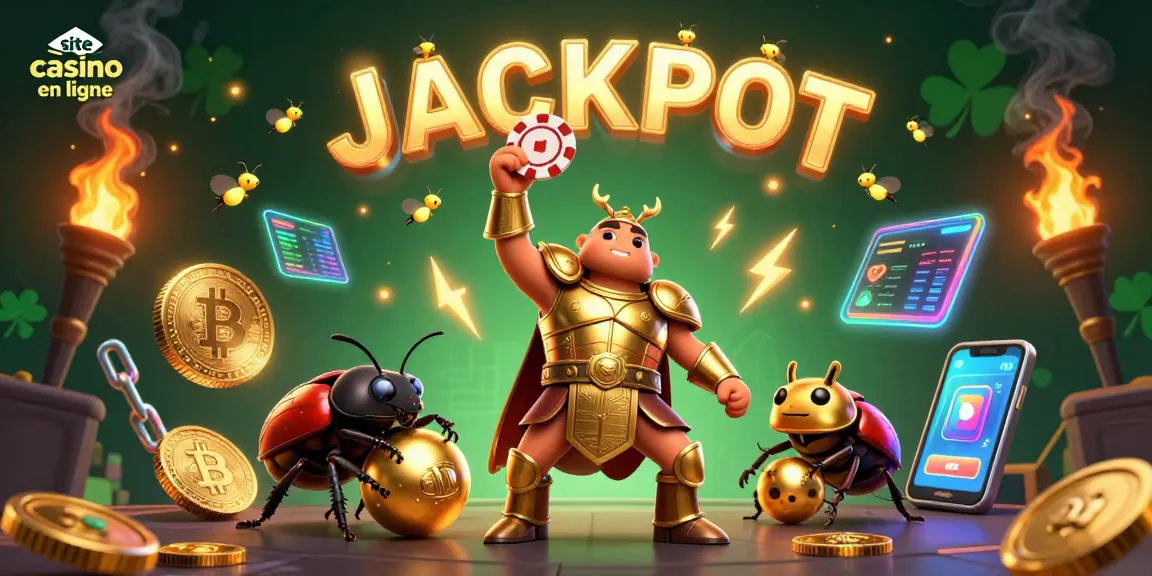 Incarnez le site casino en ligne avec une scène de jackpot dynamique illustrée par des personnages 3D.
