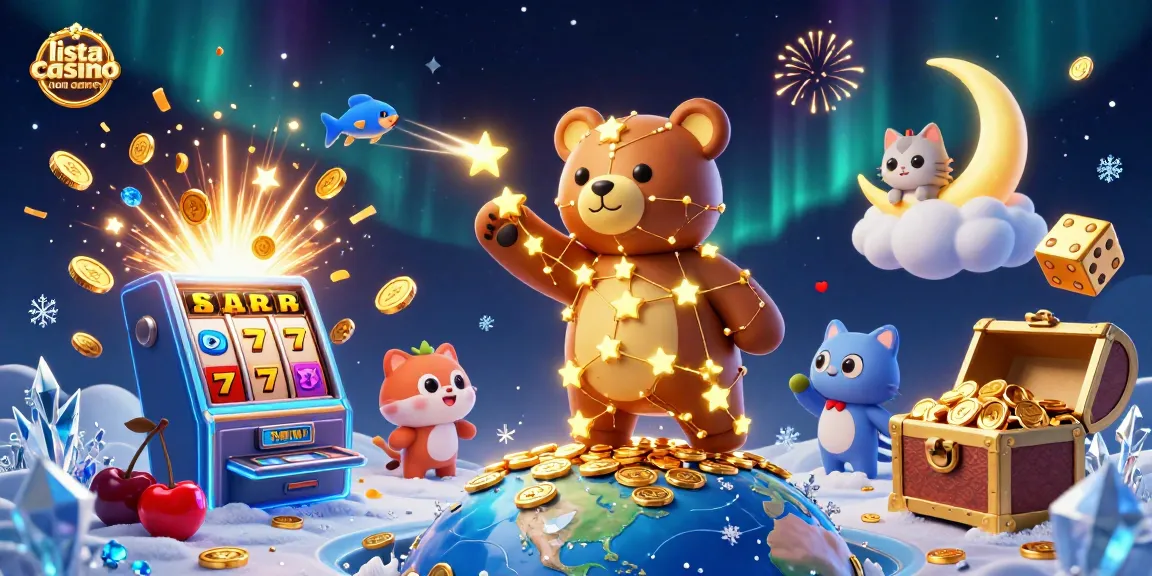 Esplora la lista casino non AAMS con un'illustrazione colorata di slot, monete e personaggi divertenti.