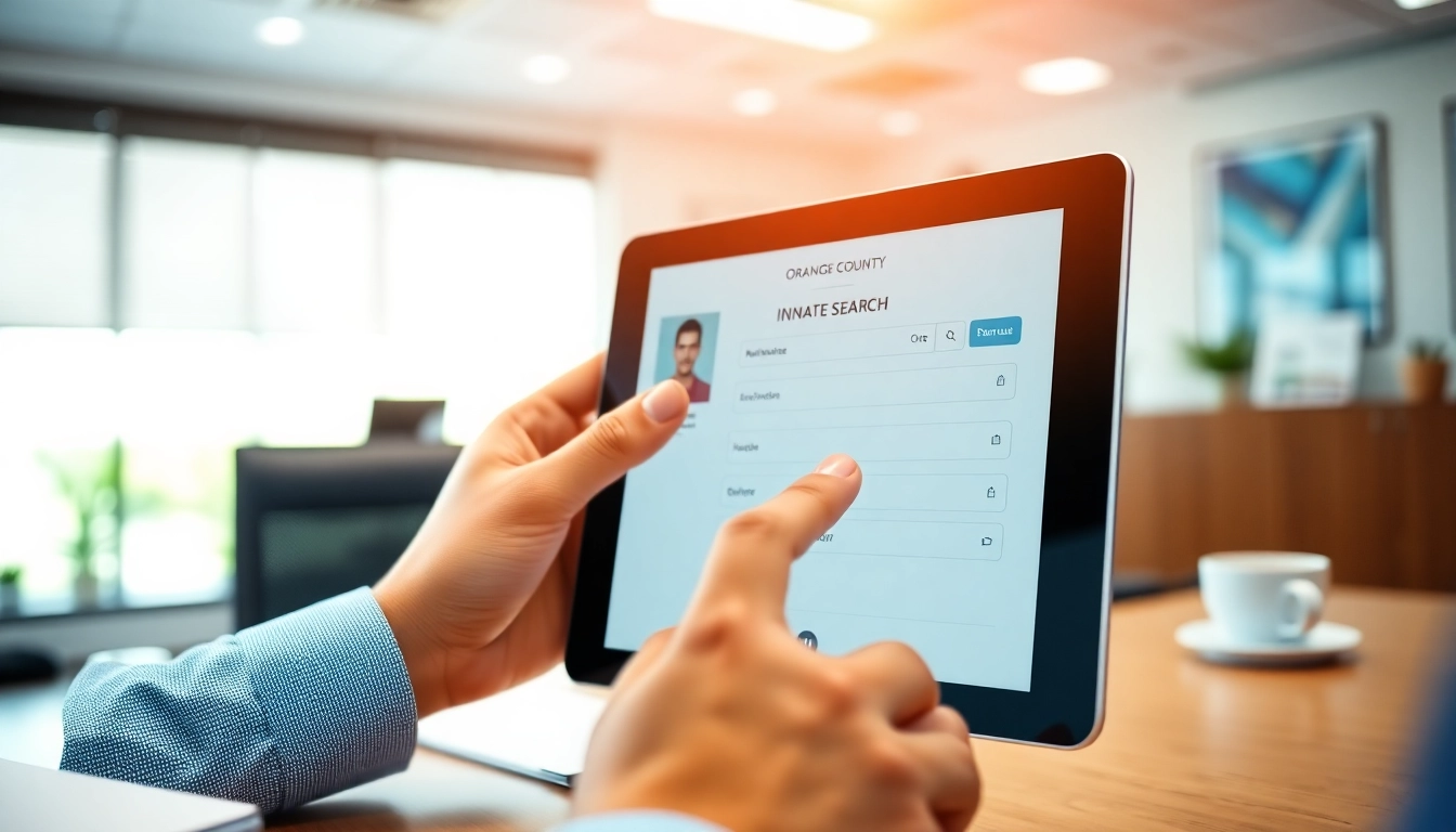 Engage with the Orange County Inmate search through a modern digital interface highlighted on a tablet.