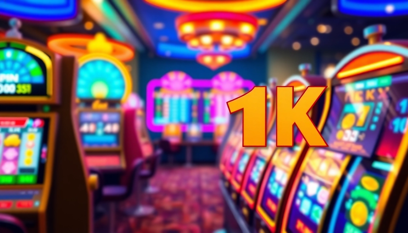 Menggambarkan slot deposit 1k dengan mesin slot warna-warni yang menarik perhatian.