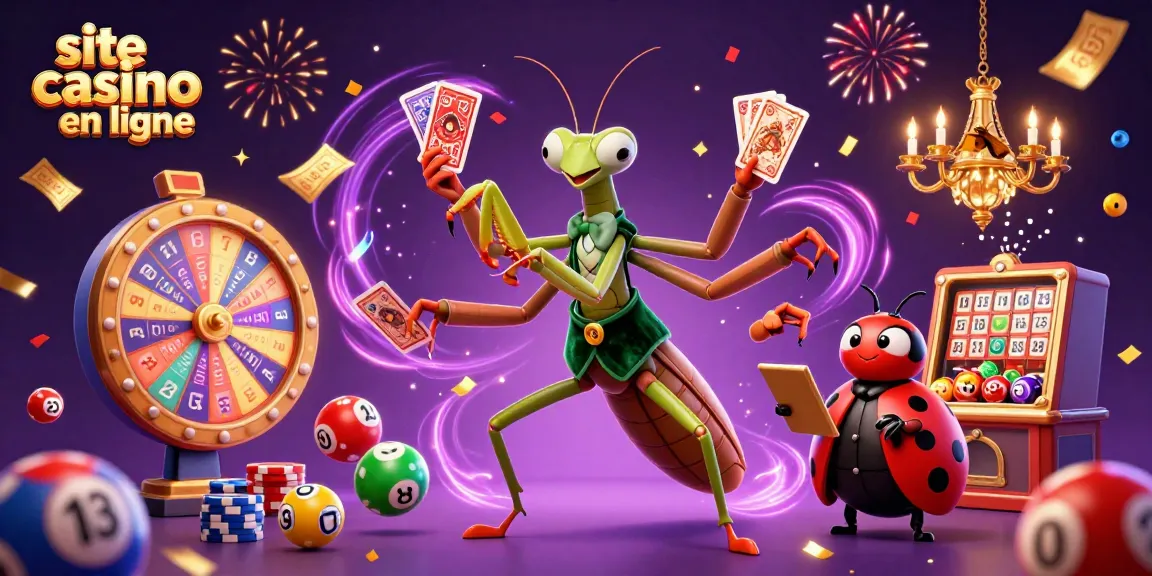 Des jeux animés de site casino en ligne avec un preneur de cartes mantis et un gérant coccinelle.