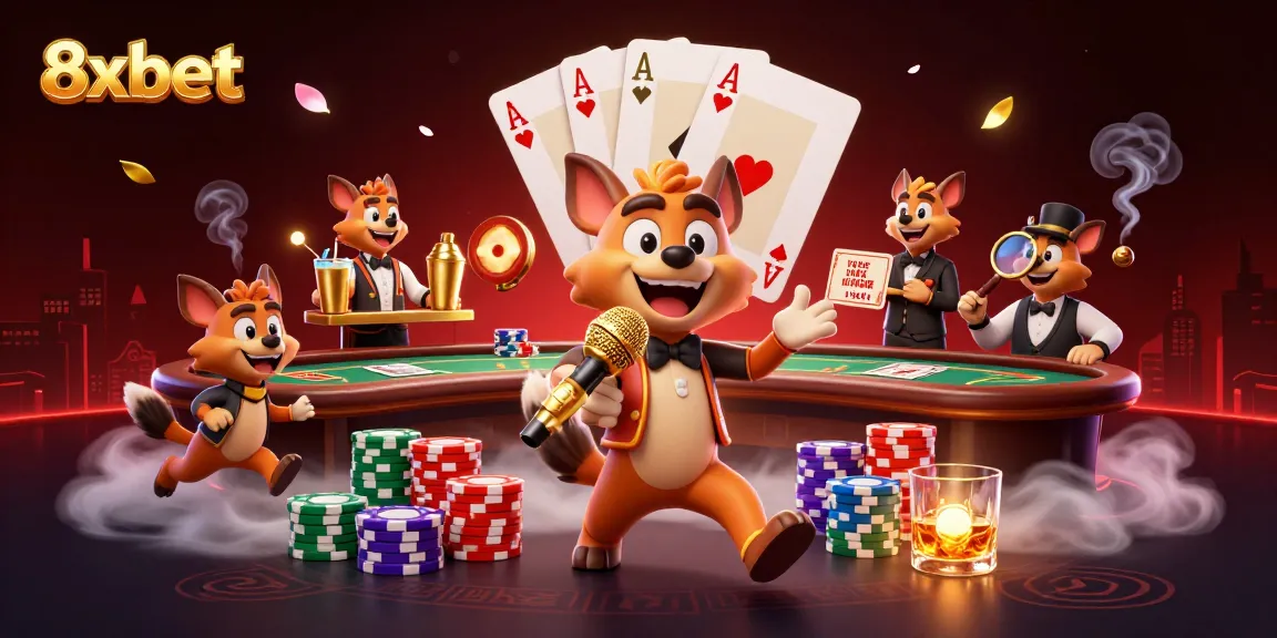 Experience the vibrant comedy scene at 8xbet's casino, featuring hyenas entertaining guests.