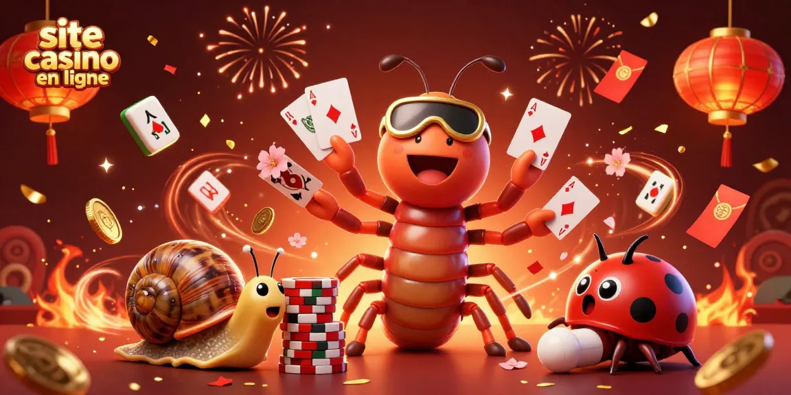 Illustration captivante d'un site casino en ligne avec un croupier mille-pattes et un crabe à écaille.