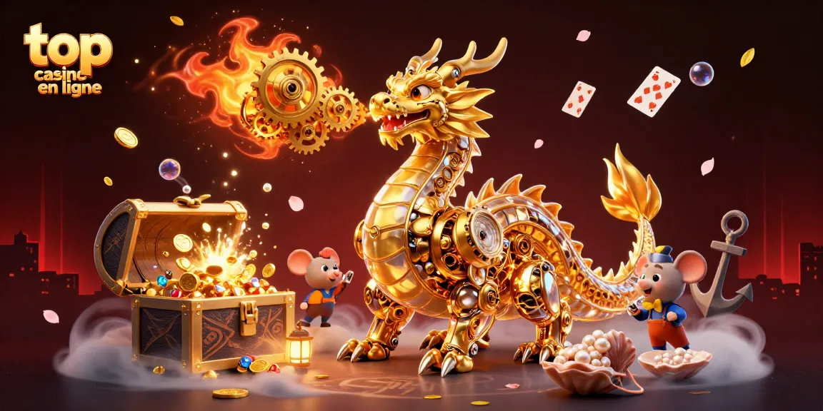 Profitez du top casino en ligne avec un dragon biomechanique et des trésors sous-marins colorés.