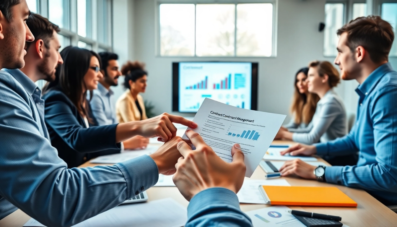 Enhance your expertise in Contract Management through collaborative discussions in a modern office.