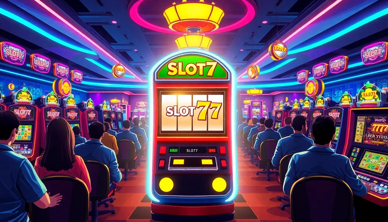 Mainkan Slot77 dengan mesin slot yang menonjol dan suasana kasino yang energik.