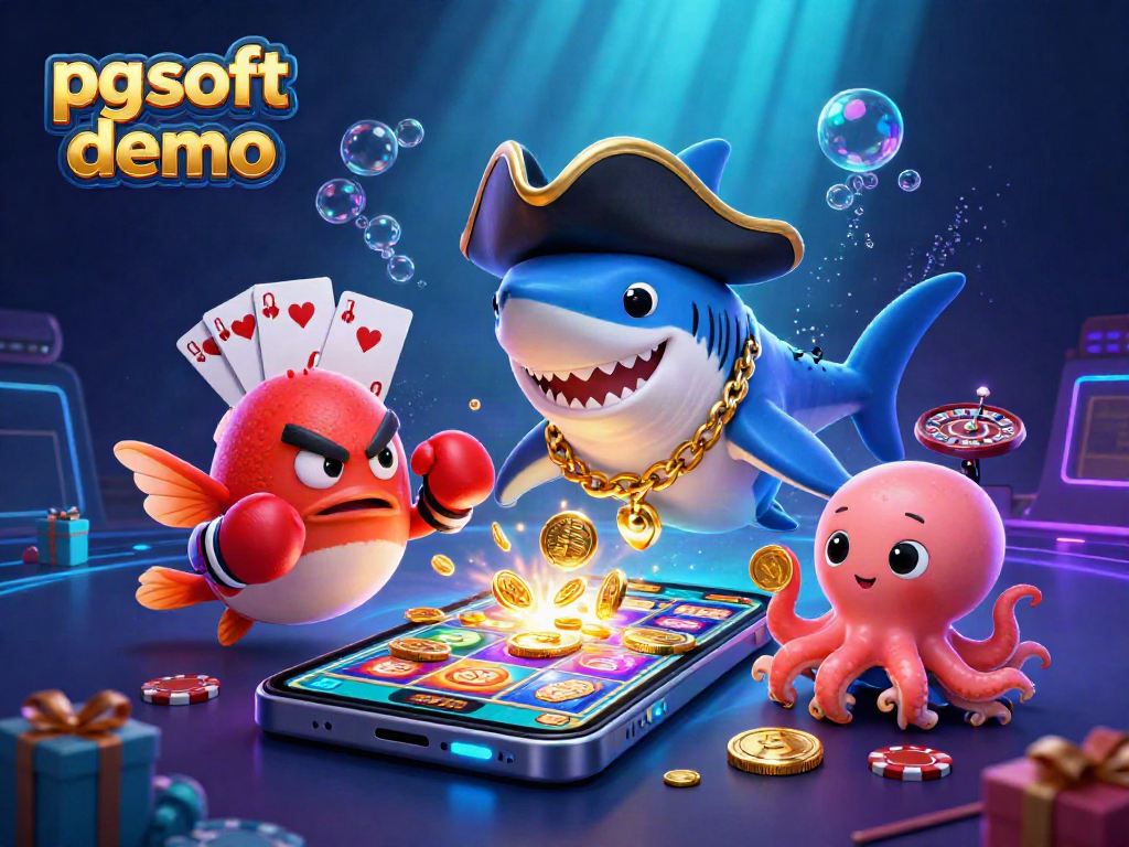 Engage in excitement with the pg soft demo showcasing a vibrant underwater casino scene with a shark, pufferfish, and octopus.