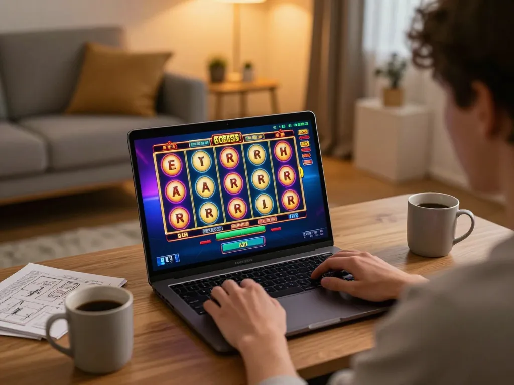 Engaging in casinò online italiani non aams gaming with exciting slot reels in a cozy home setting