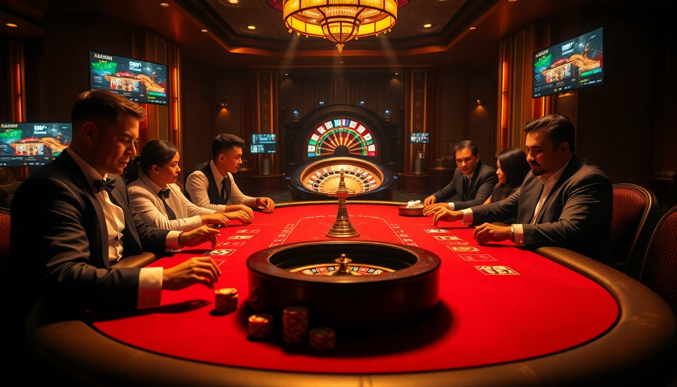 Engage with rebahin film-inspired gambling excitement at a luxurious poker table with vibrant chips and a roulette wheel.