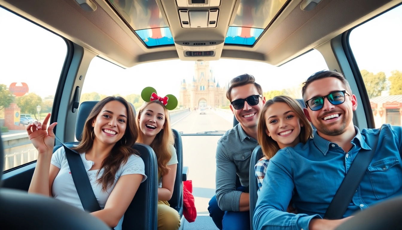 Family enjoying their Beauvais Airport to Disney Transfer in a modern shuttle.