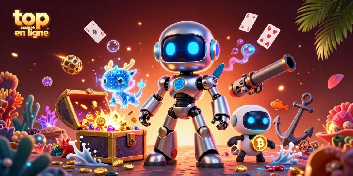 Découvrez le top casino en ligne avec notre illustration fascinante mettant en avant des robots et dragons.