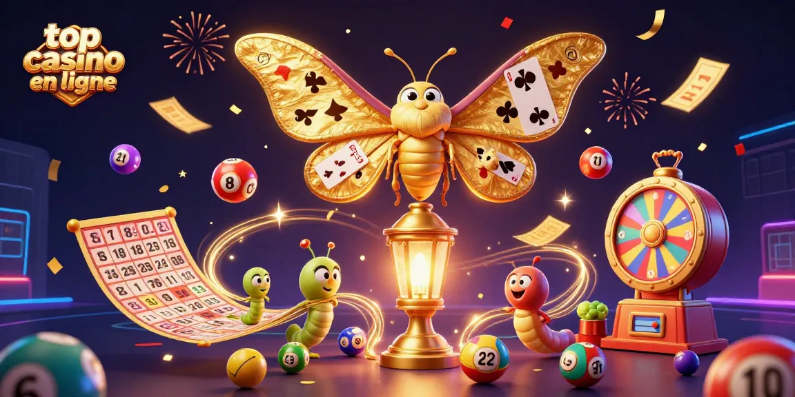 Jouer au meilleur casino en ligne avec des boules de loterie colorées et des tickets dorés lors d'une célébration festive.