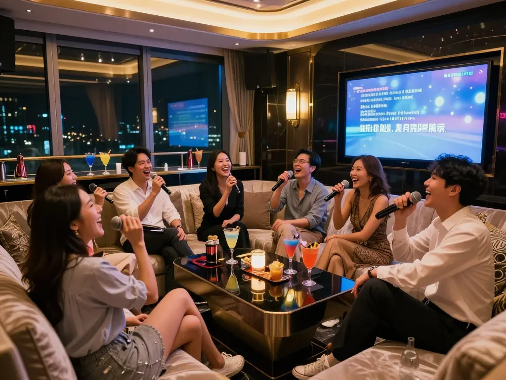 프리미엄 환경에서 친구들과 함께 하는 강남튠의 흥미진진한 노래방 파티