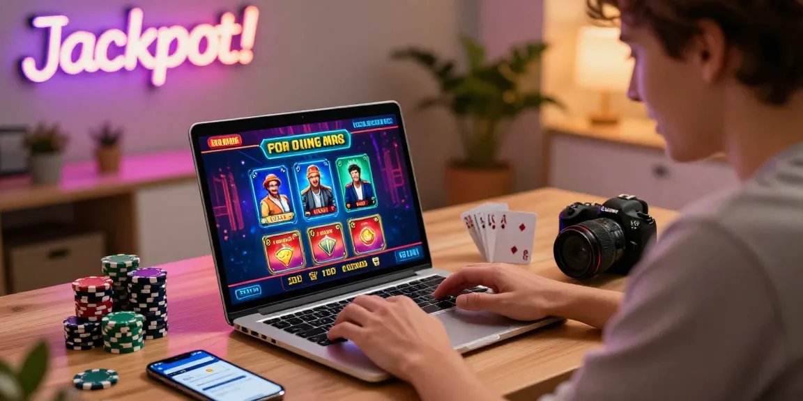 Engaging home scene showcasing online casinos that accept credit cards with vibrant graphics on a laptop.