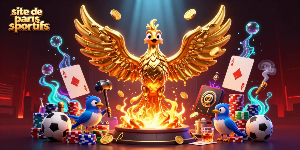 Image animée d'un phénix doré et des paris sportifs sur un site de paris sportifs.