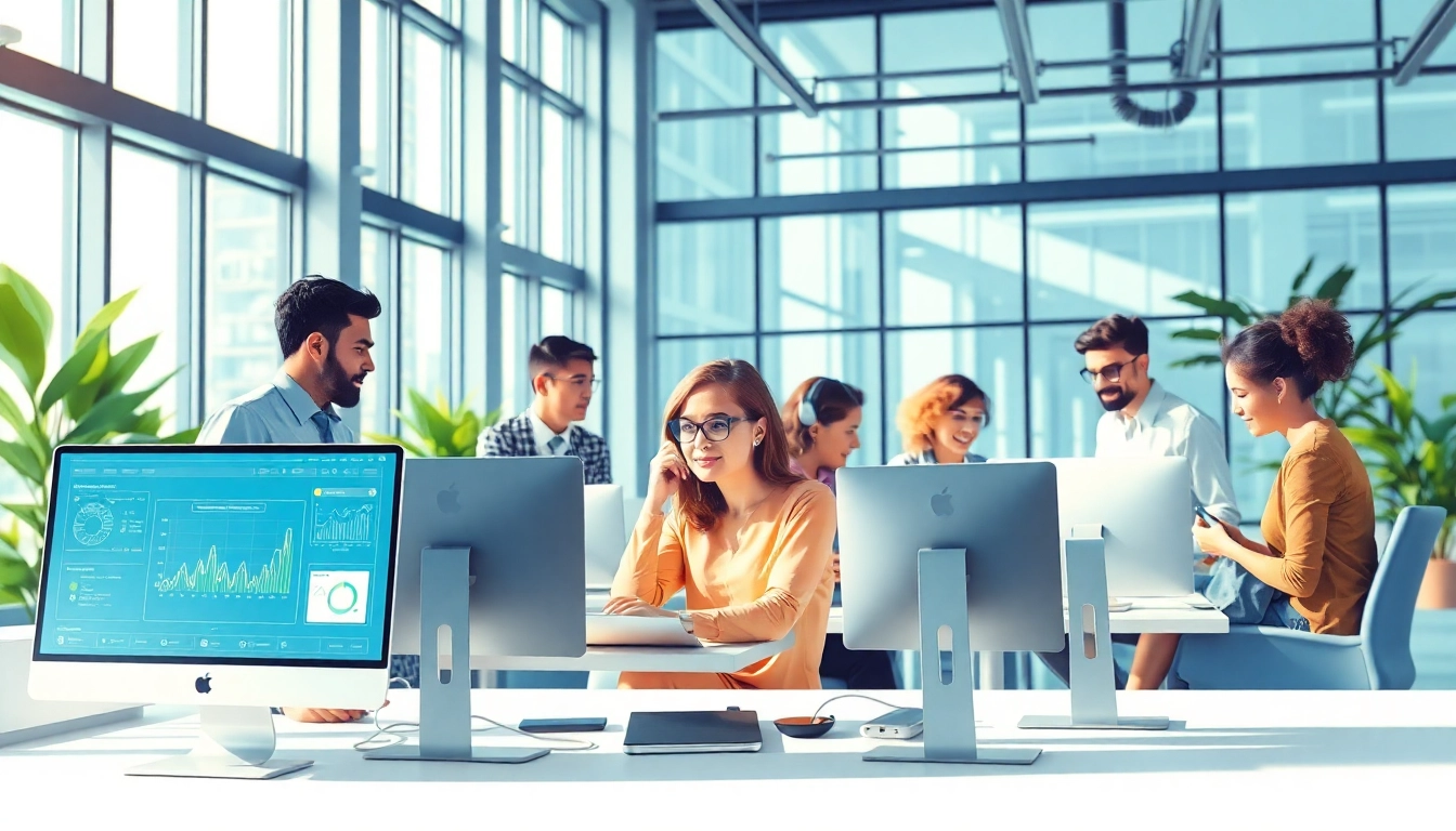 Creating innovative solutions in Technology through collaboration and modern tools in a bright office.