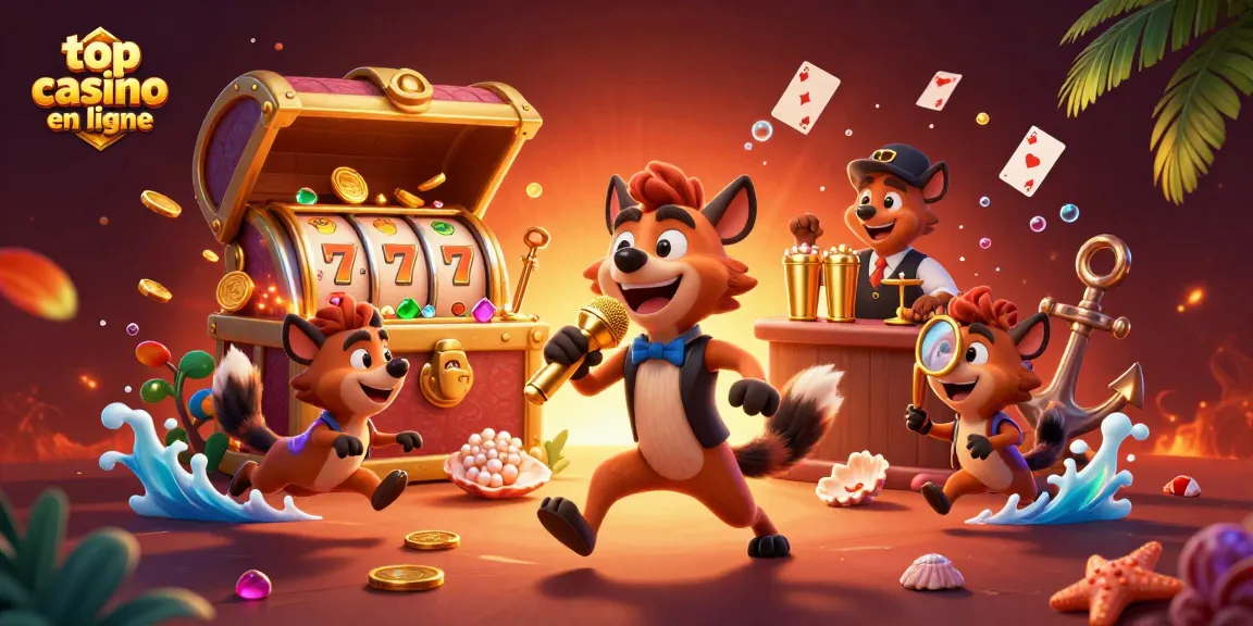Profitez du top casino en ligne avec des hyènes comiques dans une scène de casino vibrant et ludique.