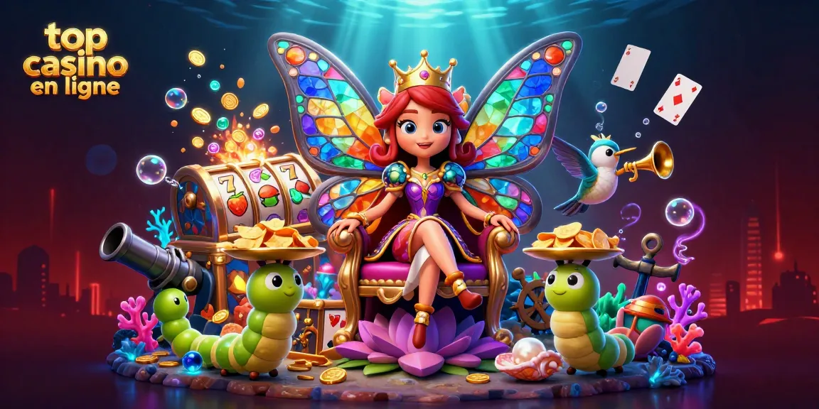 Gagnez avec top casino en ligne : illustration d'un casino animé avec des éléments de jeu captivants.