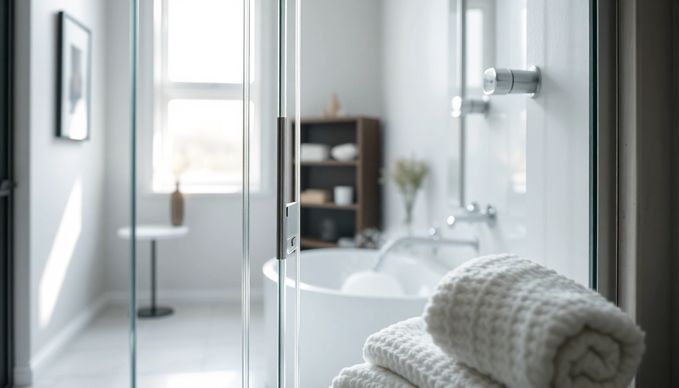 Shower screen door displayed in a modern bathroom, highlighting its clear glass and sleek design.