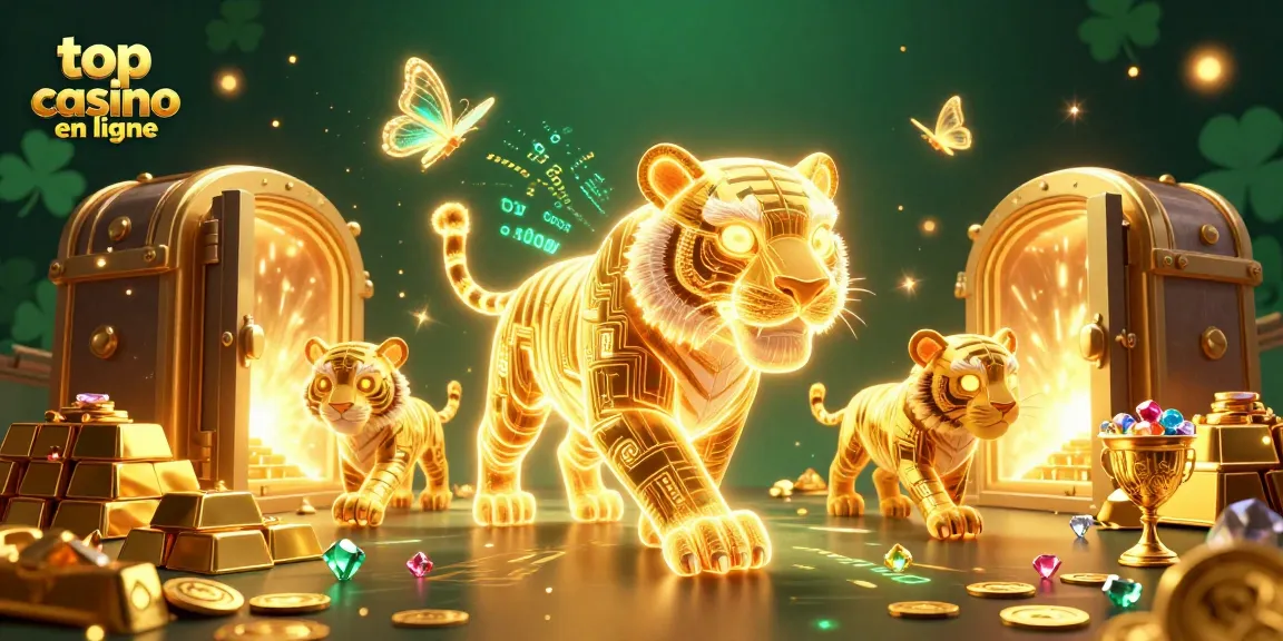 Admirez un tigre en lumière et ses compagnons dans un top casino en ligne vibrant avec trésors scintillants.