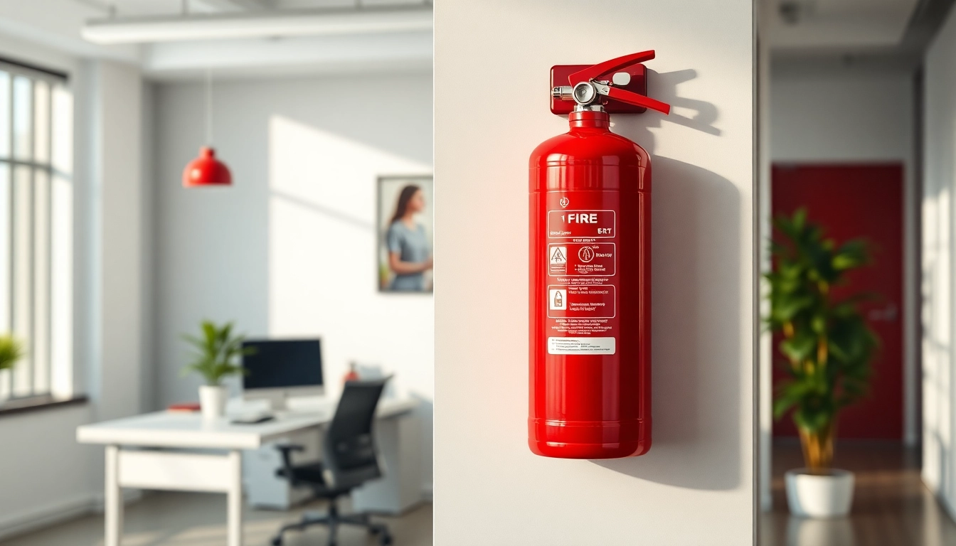 Secure your safety with an electric fire extinguisher prominently displayed in a professional setting.
